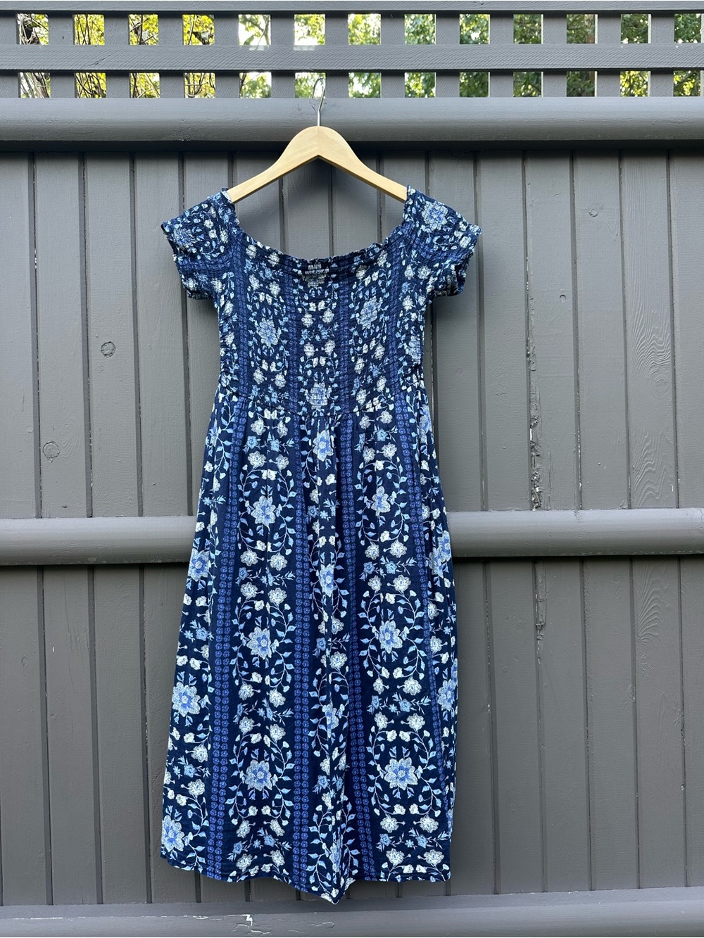 Old Navy Navy and Light Blue Floral Smocked Midi Dress